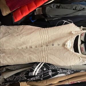 White Cream Knit Button-Up Dress